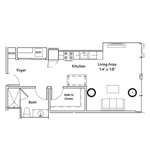 a floor plan of a small house with a bedroom and a living room
