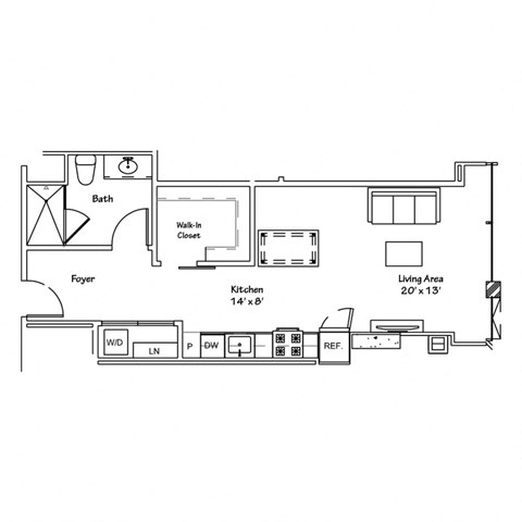 a floor plan of a 1 bedroom floor plan