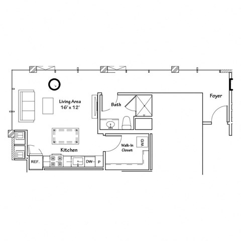 a floor plan of a small house with a bedroom and a living room