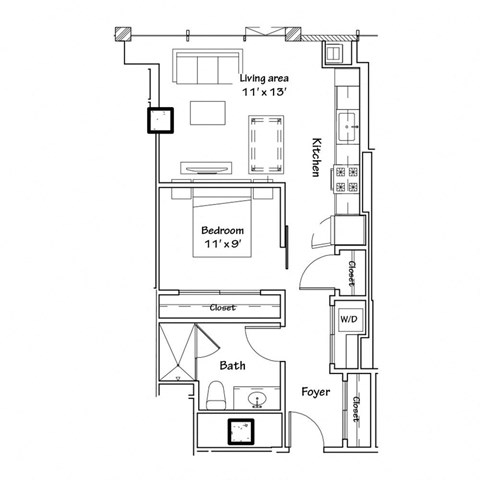 a floor plan of a 1 bedroom floor plan