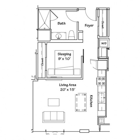 a floor plan of a small house with a bedroom and a living room