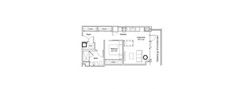 a floor plan of a small house with a bedroom and a living room