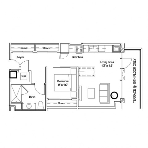 a floor plan of a small house with a bedroom and a living room