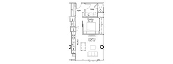 a floor plan of a small house with a bedroom and a living room