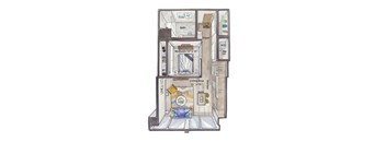 an illustration of an apartment floor plan for a hotel room