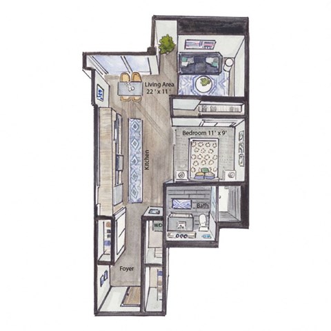 a floor plan of a bedroom and a living room
