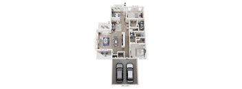 A floor plan of a house with a garage for two cars.