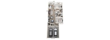 A floor plan of a house with a garage for two cars.
