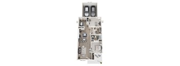 A floor plan of a house with a garage for two cars.