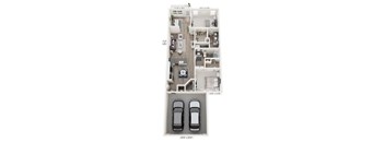 A floor plan of a house with a garage for two cars.