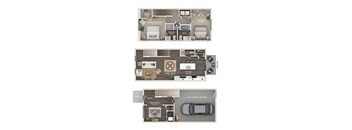 floor plan of a 2 bed 2.5 bath townhome with attached garage