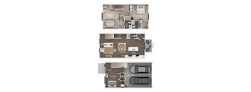 floor plan of a 2 bed 2.5 bath townhome with attached garage