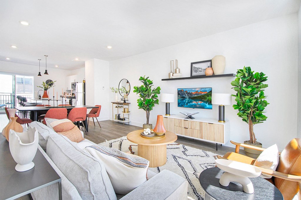 a living room with a couch and a table