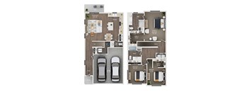 two floor plans of a house with two cars