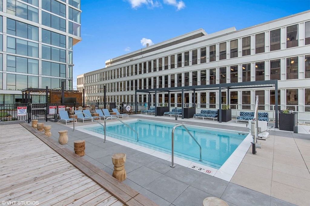 a swimming pool in the middle of a building