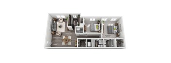 a 3d floor plan with a bedroom and a living room