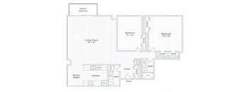 a floor plan of a living room and a bedroom