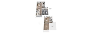 A floor plan of a house with a first floor and basement.