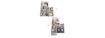 A floor plan of a two-story home with labeled rooms.