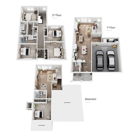 A floor plan of a two-story home with a basement.