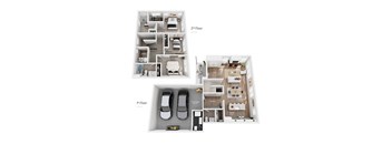 A floor plan of a two-story home with labeled rooms.