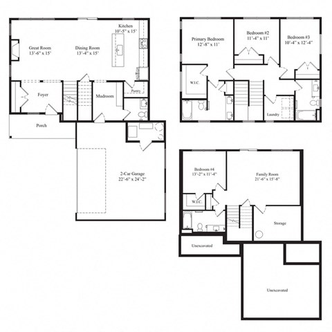 three different floor plans of a house with different floors and bedrooms