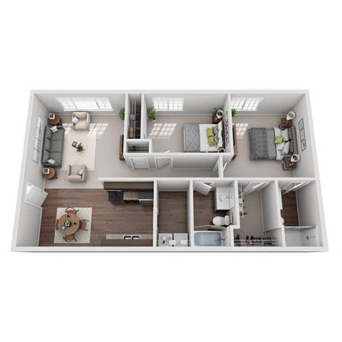 floor plan of a 2 bed 2 bath apartment