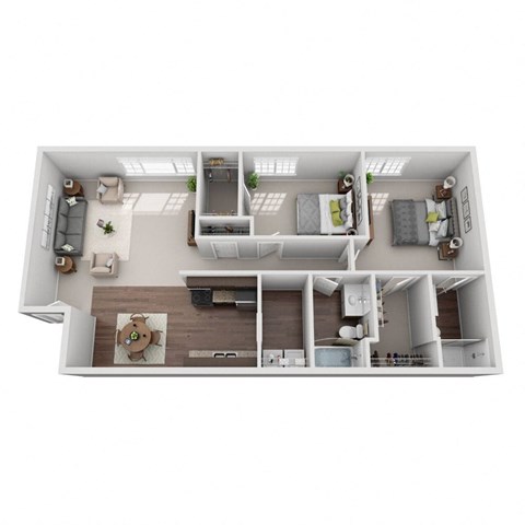 floor plan of a 2 bed 2 bath apartment