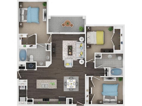 Boterra at Lago Mar Apartments Floor Plan D1 3 Bed 2 Bath