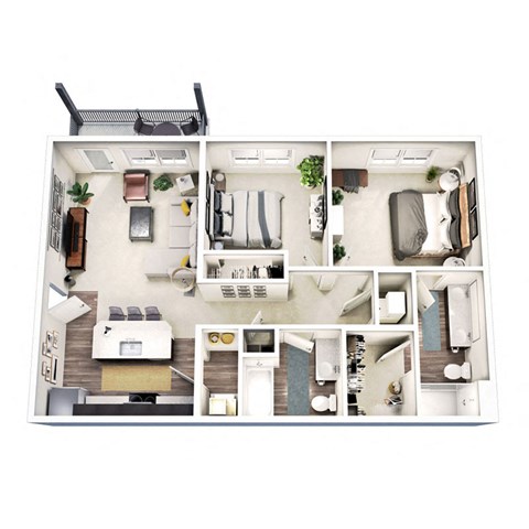 a 3d floor plan of a studio apartment