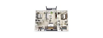 a 3d floor plan of a 1 bedroom apartment