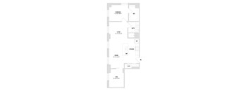 A floor plan of a home with a living room, dining room, kitchen, bedroom, bathroom, and den.