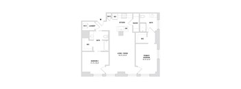 A floor plan of a home with a living room, dining room, kitchen, pantry, two bedrooms, a bathroom, a W/D, and a laundry area.