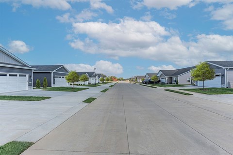 A residential street with houses on both sides.