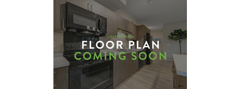 A kitchen interior with a sign that says "FLOOR PLAN COMING SOON".
