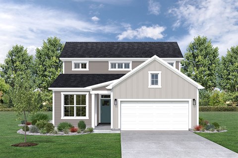 a white garage door in front of a house