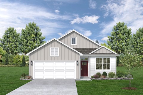 the exterior of a home with a white garage door