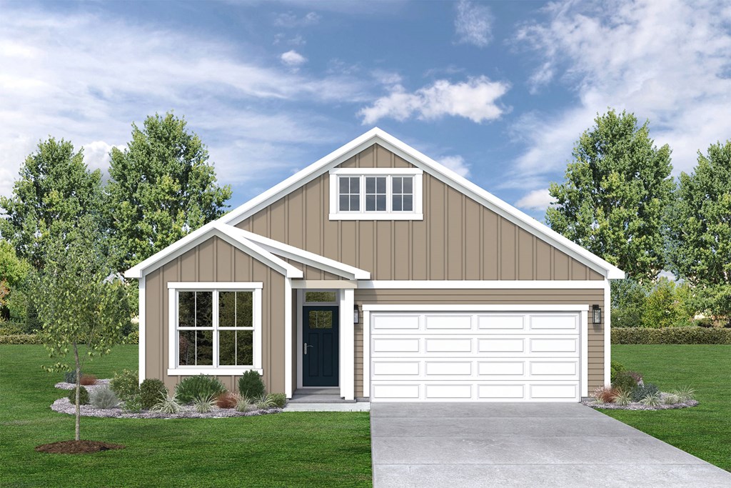 the front view of a home with a garage door