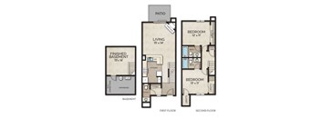 2 bed 2.5 bath townhome floor plan