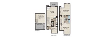2 bed 2.5 bath townhome floor plan