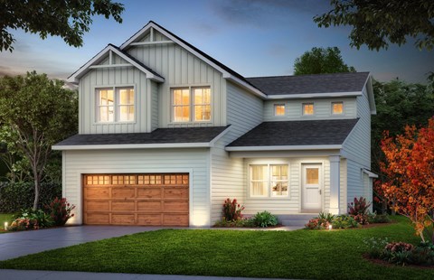 a rendering of a home with a garage door
