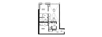 A floor plan of a home with two bedrooms, a living room, a kitchen, a bathroom, and a closet.