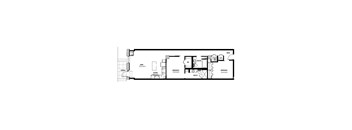 A floor plan of a house with a living room, dining room, kitchen, and two bedrooms.