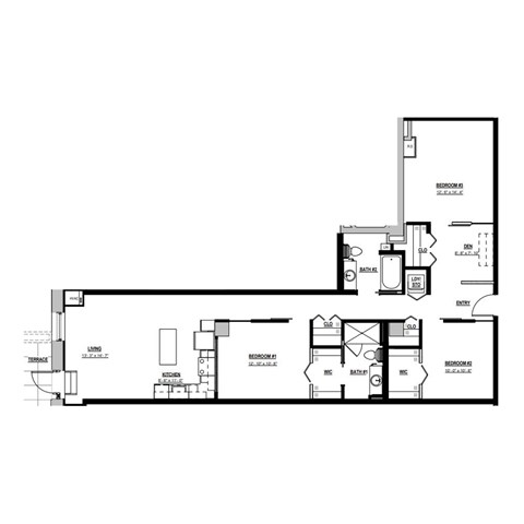 A black and white floor plan of a house with two bedrooms and a garage.