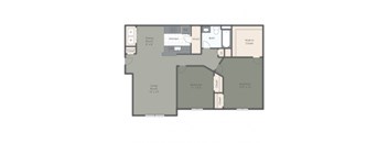 floor plan of a two bed one bath apartment