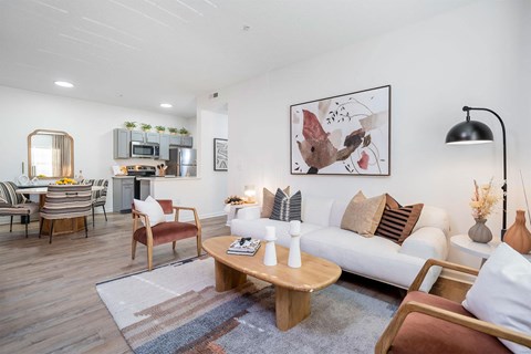 a living room with a couch and a table