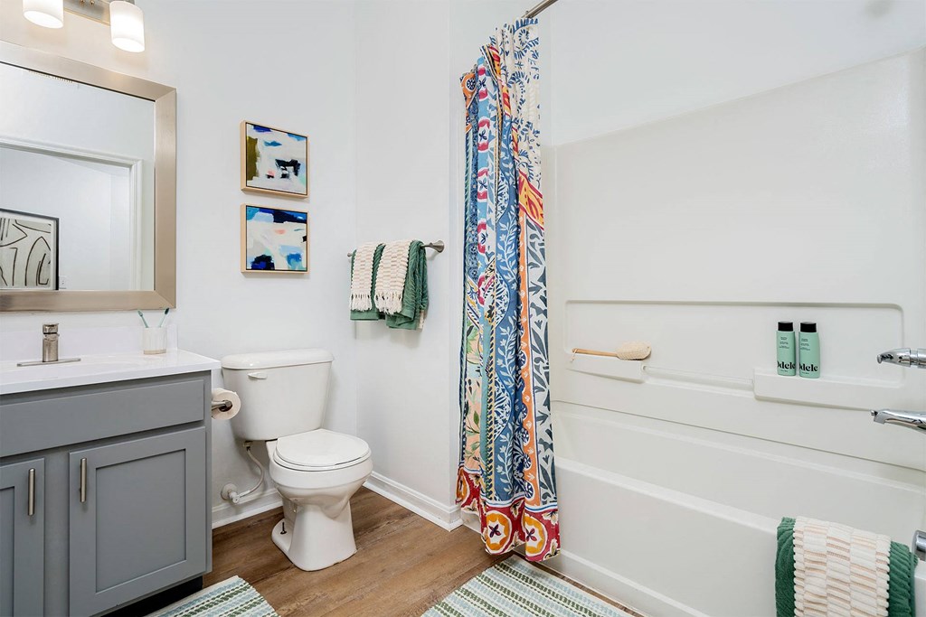 a bathroom with a toilet and a bath tub