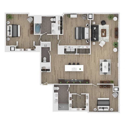 3 bed 2.5 bath apartment floor plan
