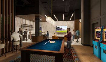 apartment clubhouse game room with pool table