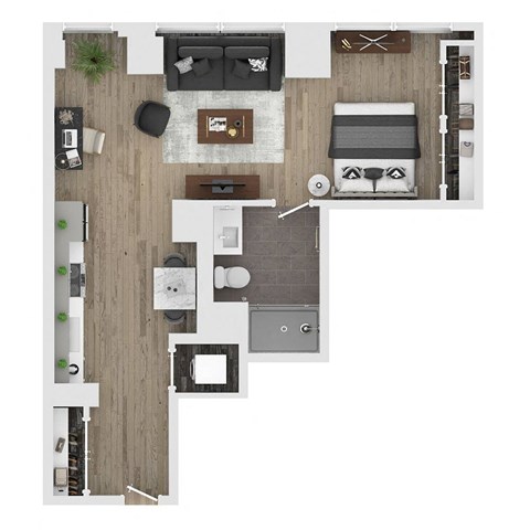 a floor plan of a house with a bedroom and a living room